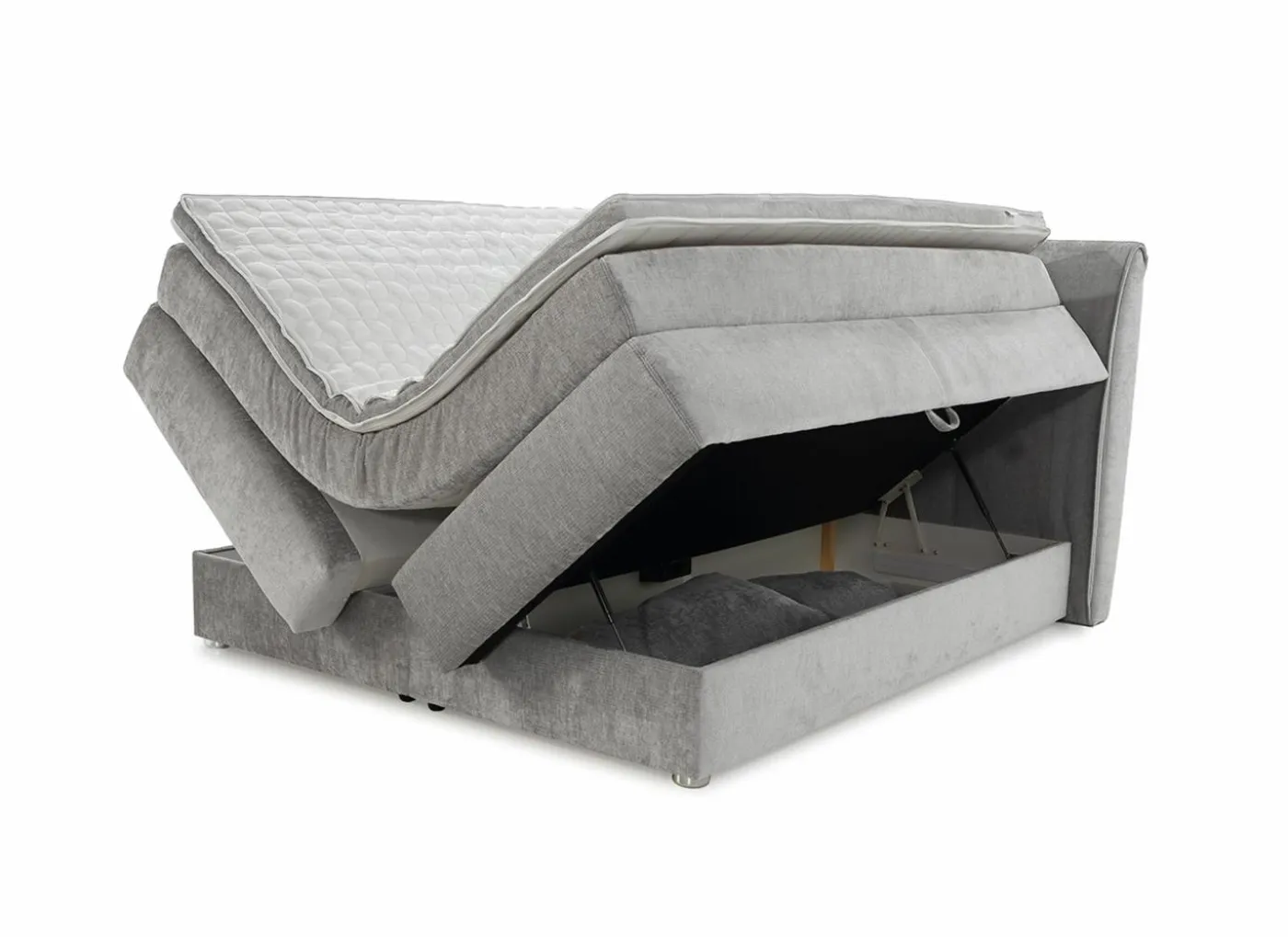 Boxspring Caren Normal 180x200cm - stof - grijs met opbergruimte