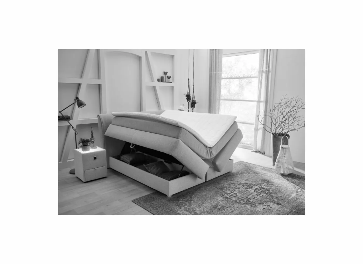 Boxspring Carla Max 180x200cm - stof - micro zwart met opbergruimte