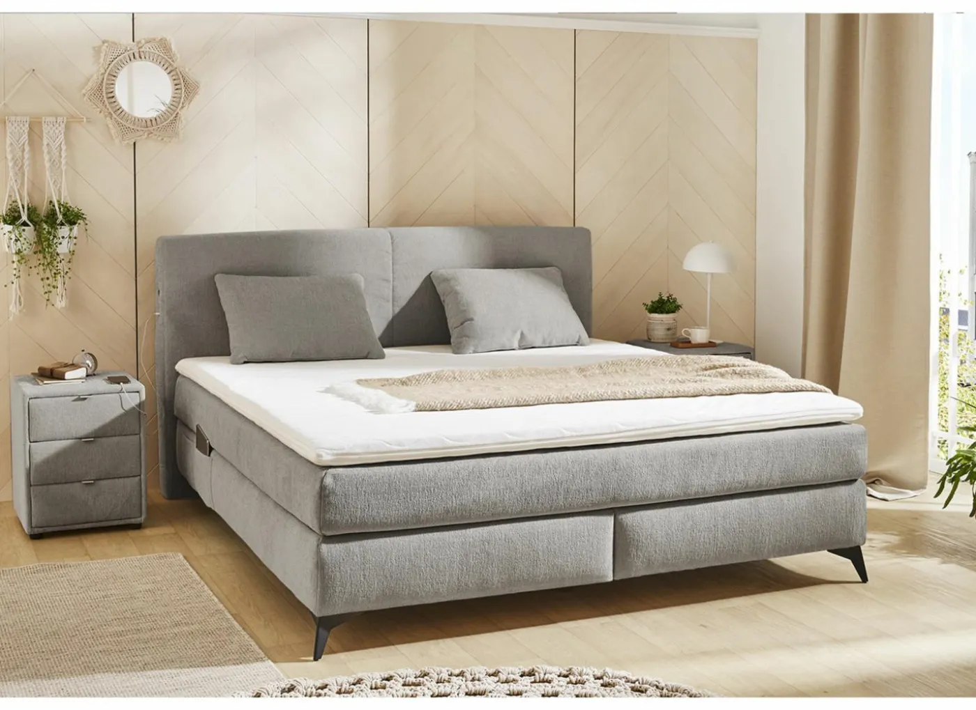 Boxspring Kira Max 180x200cm - stof - middengrijs
