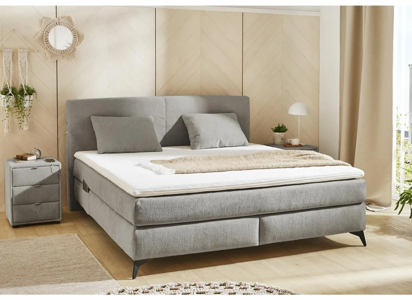 Boxspring Kira Normal 160x200cm - stof - middengrijs