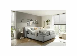 Boxspring Reynosa Gel 180x200cm - stof - zilver met opbergruimte & elektrisch