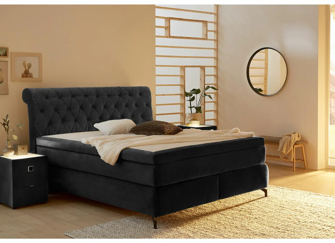 Boxspring Scarlett Mix 180x200cm - stof - zwart