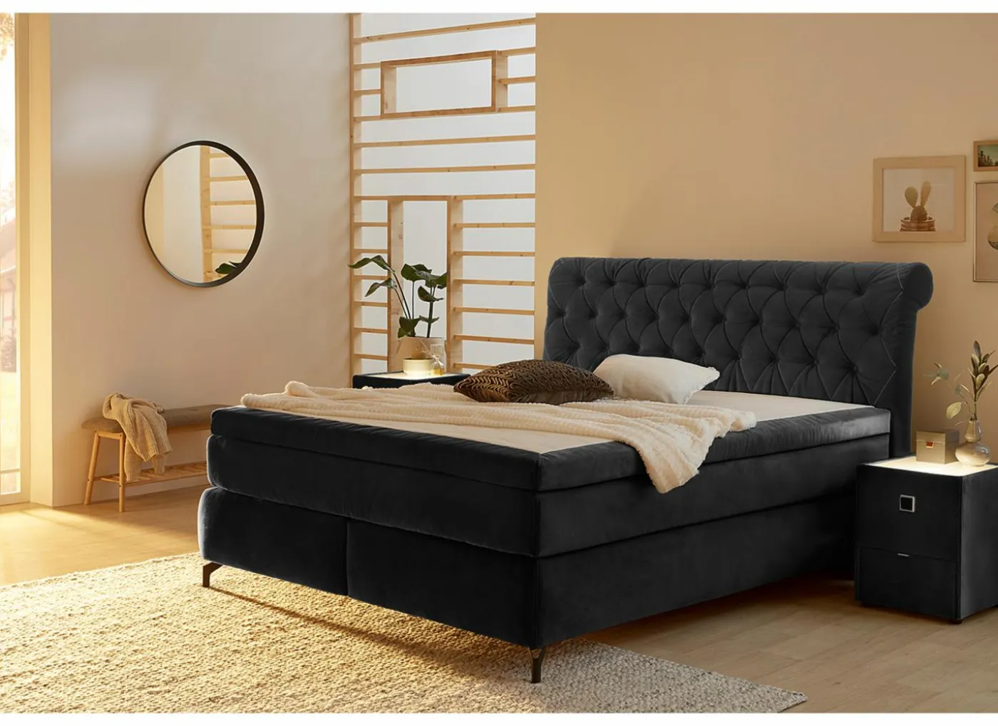 Boxspring Scarlett Mix 180x200cm - stof - zwart