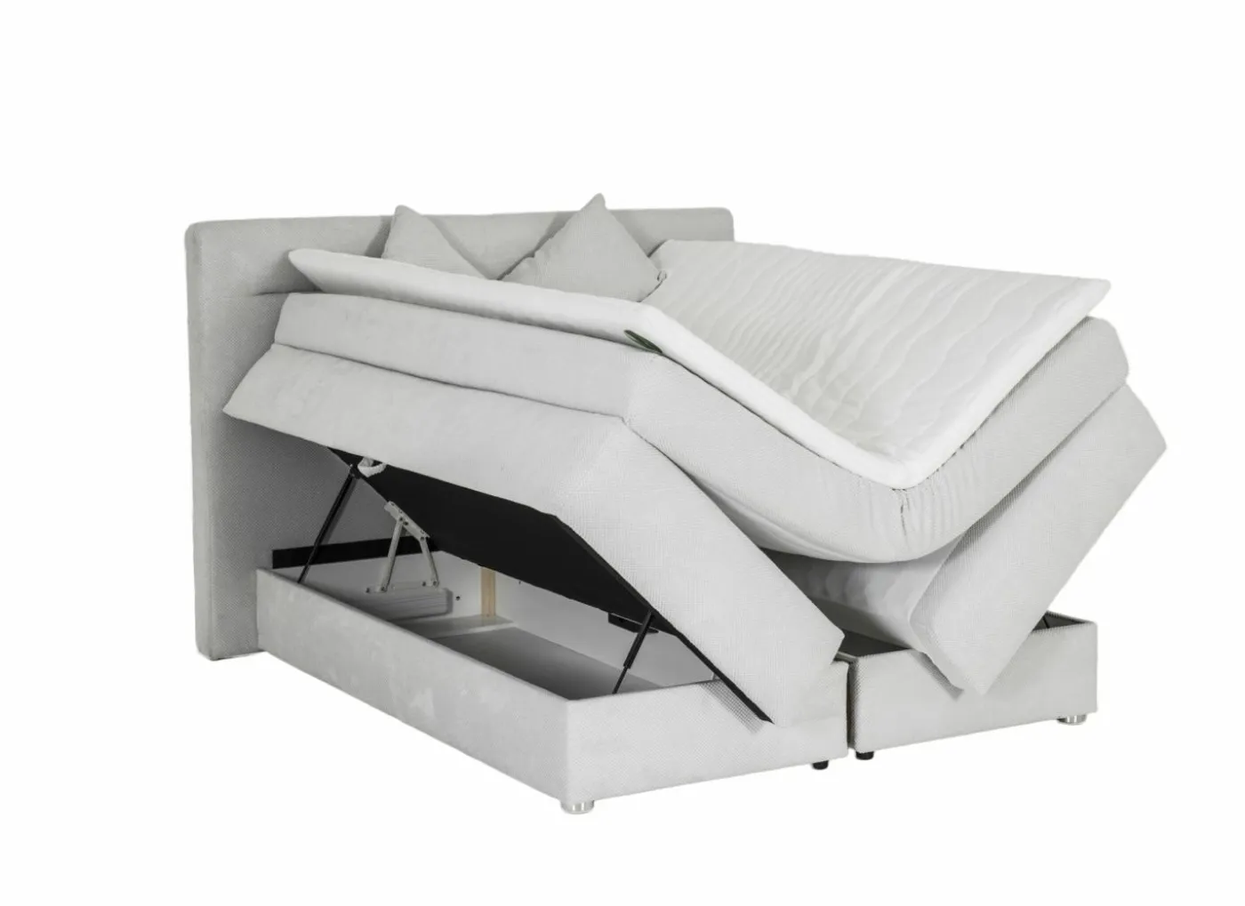 Boxspring Simone 160x200cm - stof - ecru met opbergruimte