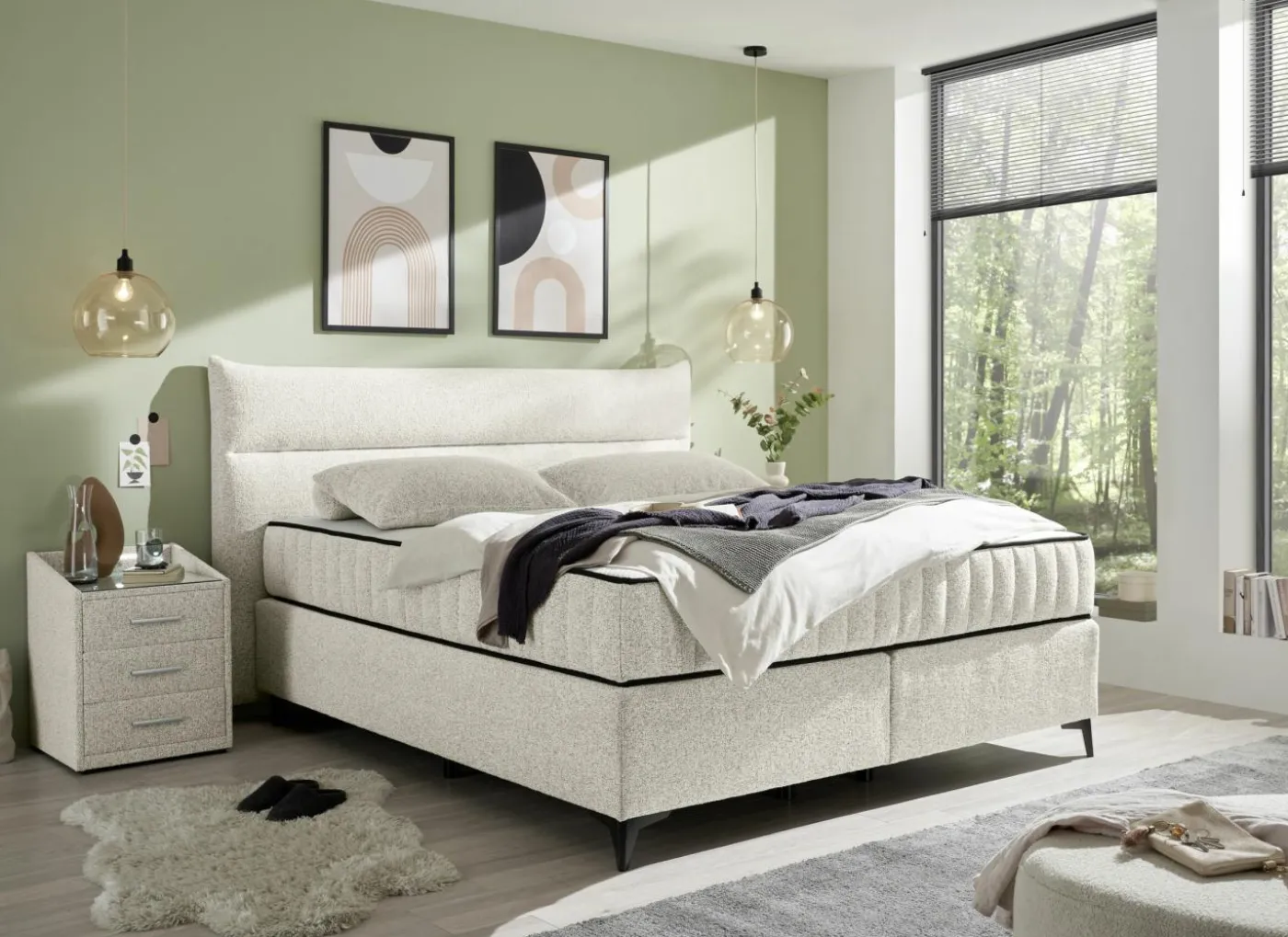 Boxspring Vlieland 180x200cm - stof - ivoor