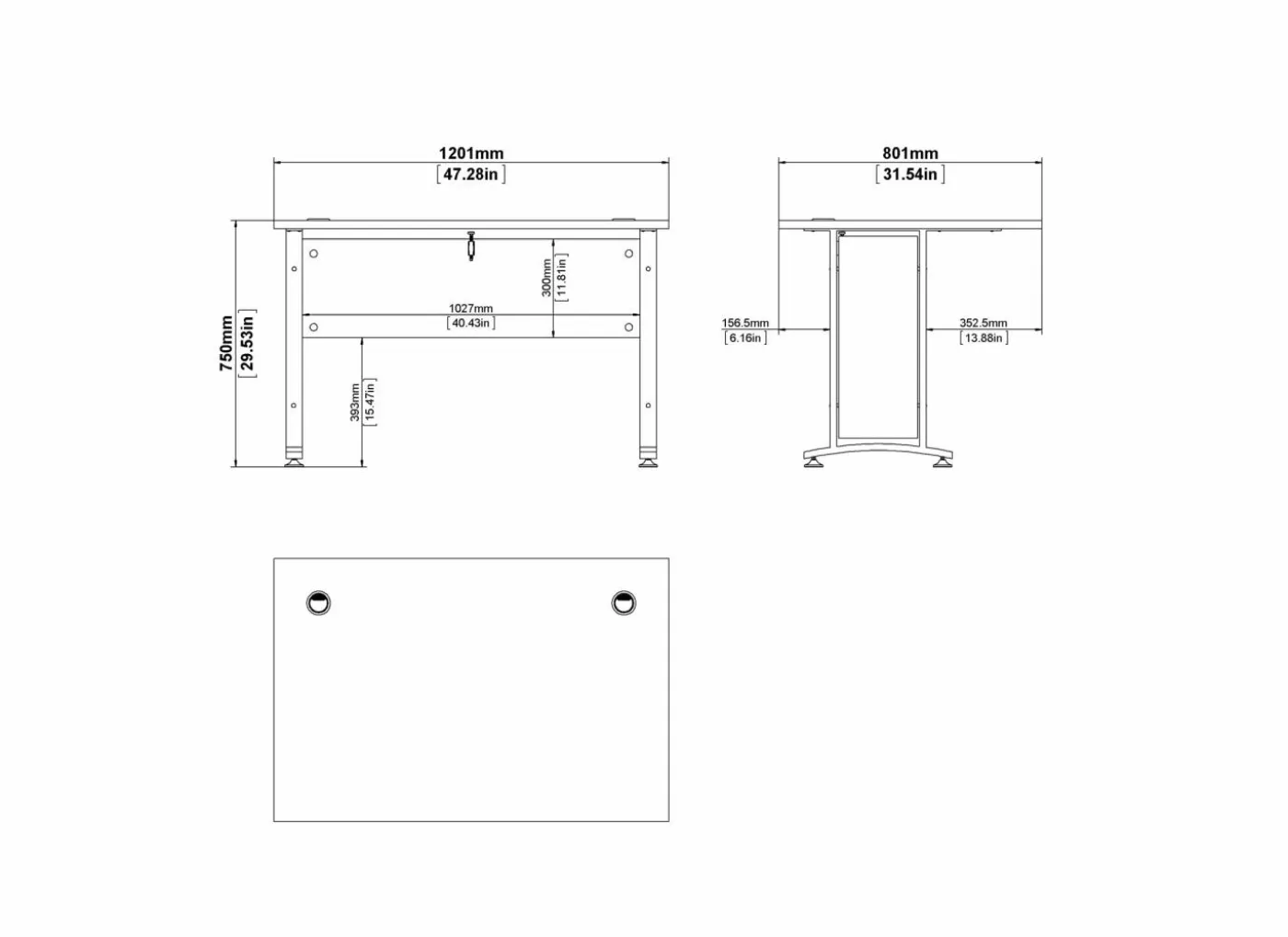 Bureau Prima 120x80x75cm - melamine - wit