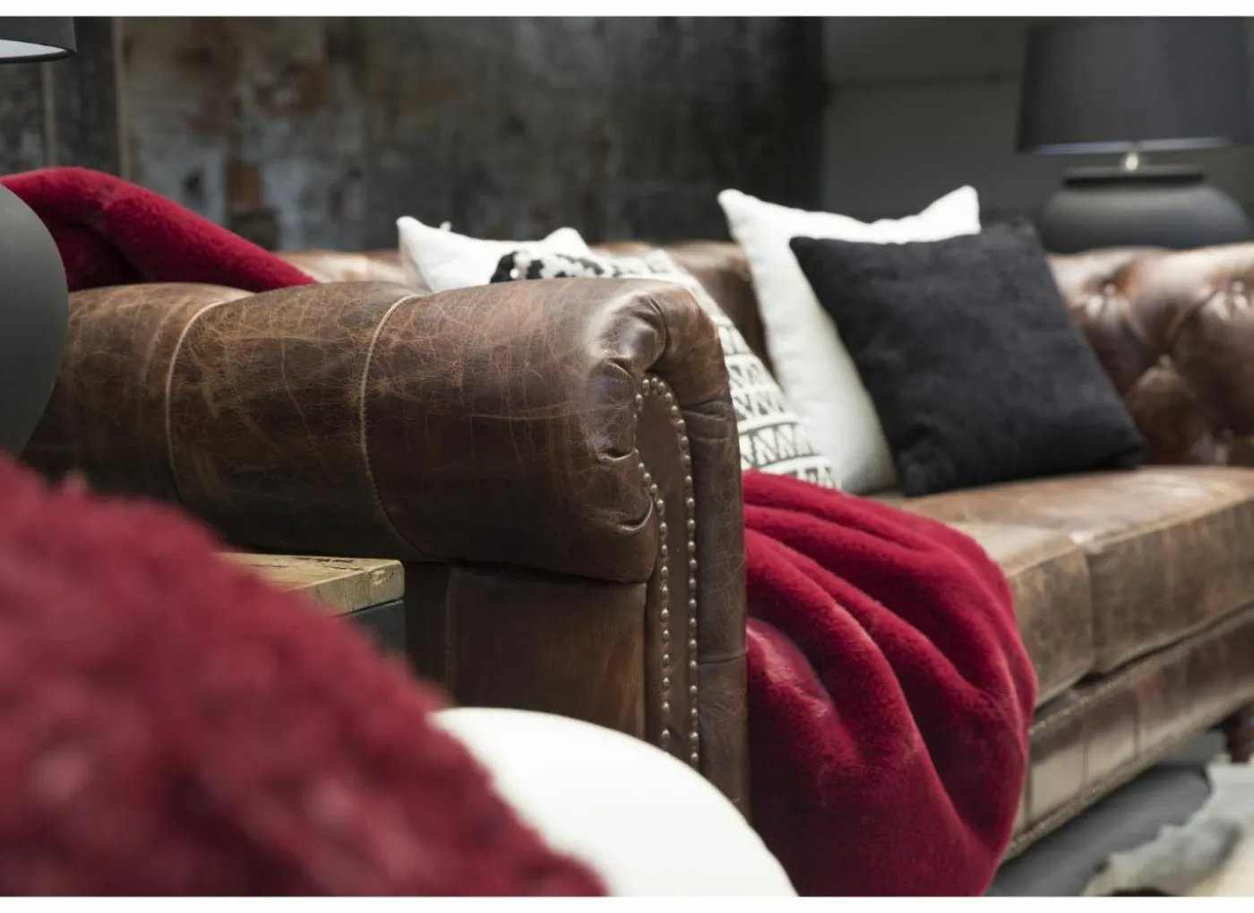 Chesterfield Stanley 3-zit - leder - bruin
