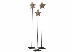 Deco Ster Teak op voet H135cm - hout massief & metaal - grijs & zwart