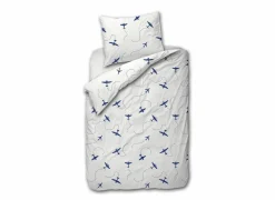 Dekbedovertrek Airplane 140x200/220cm - katoen - wit & blauw