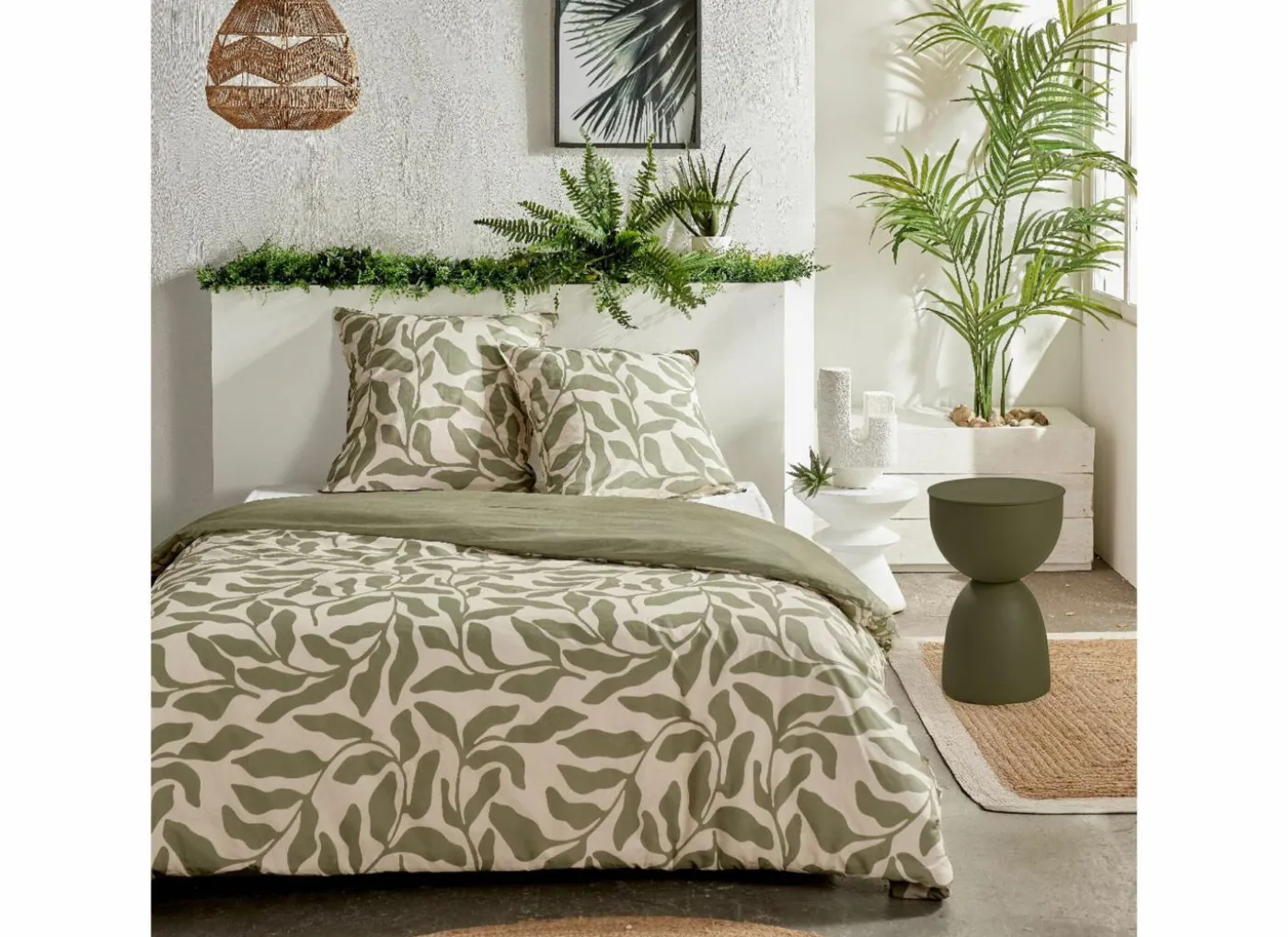 Dekbedovertrek Sunshine 220x240cm - katoen - groen & wit