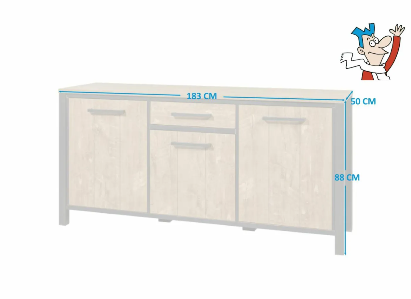 Dressoir 183cm - decor - oranje teakhout & matzwart