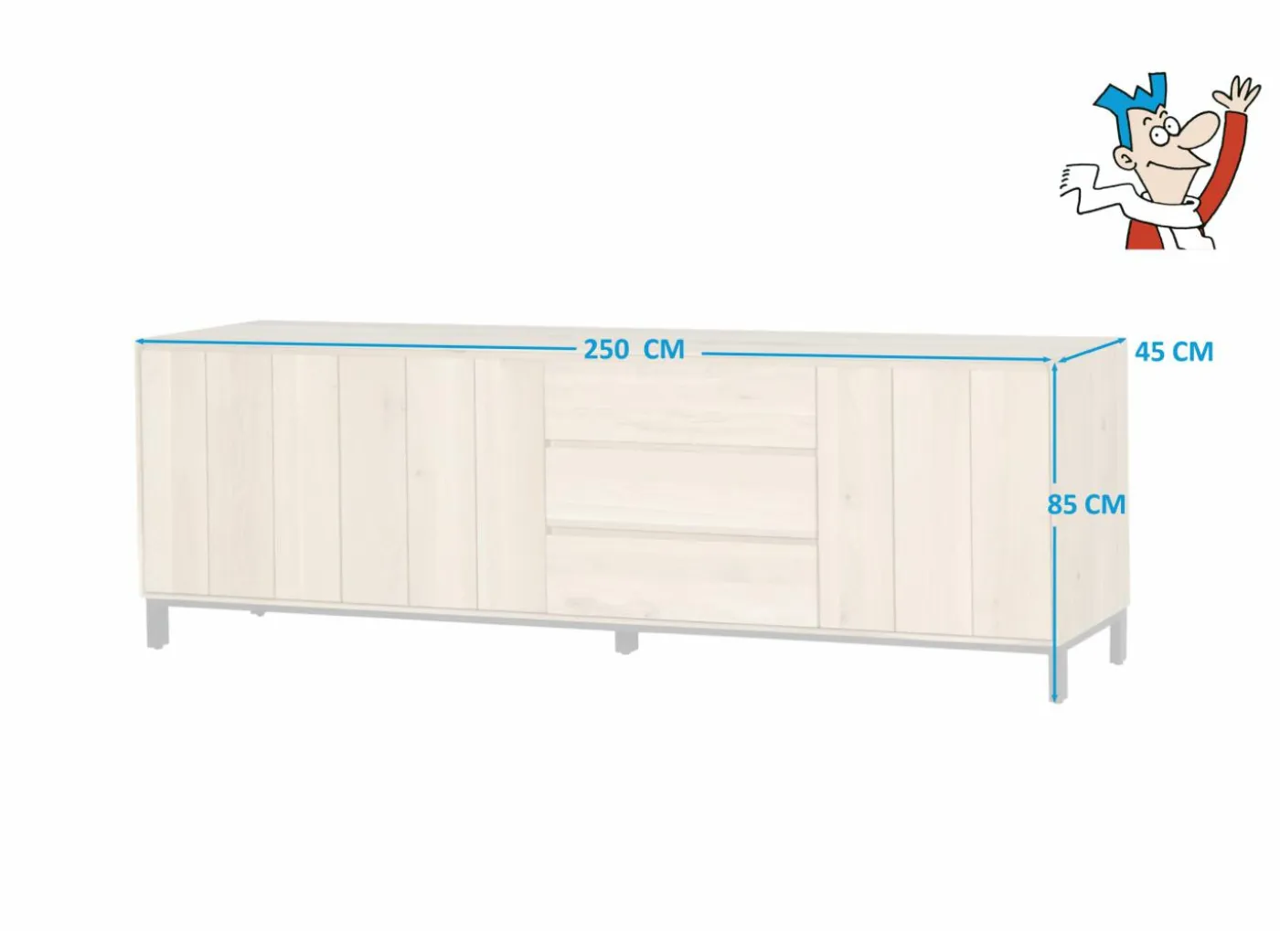 Dressoir Polar 250cm - eik massief & decor - naturel