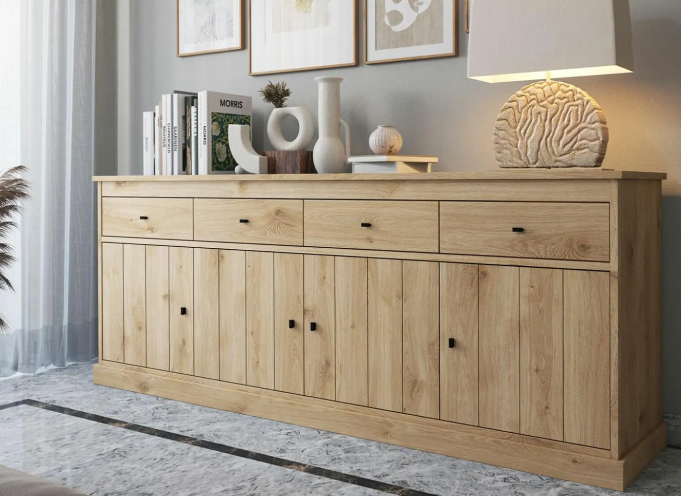 Dressoir Valencia 225cm - melamine - lichte eik