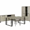Eetkamer Como 2 met 4 stoelen Epoca beige - tafel 200x95cm - dressoir 220cm - kast 120cm