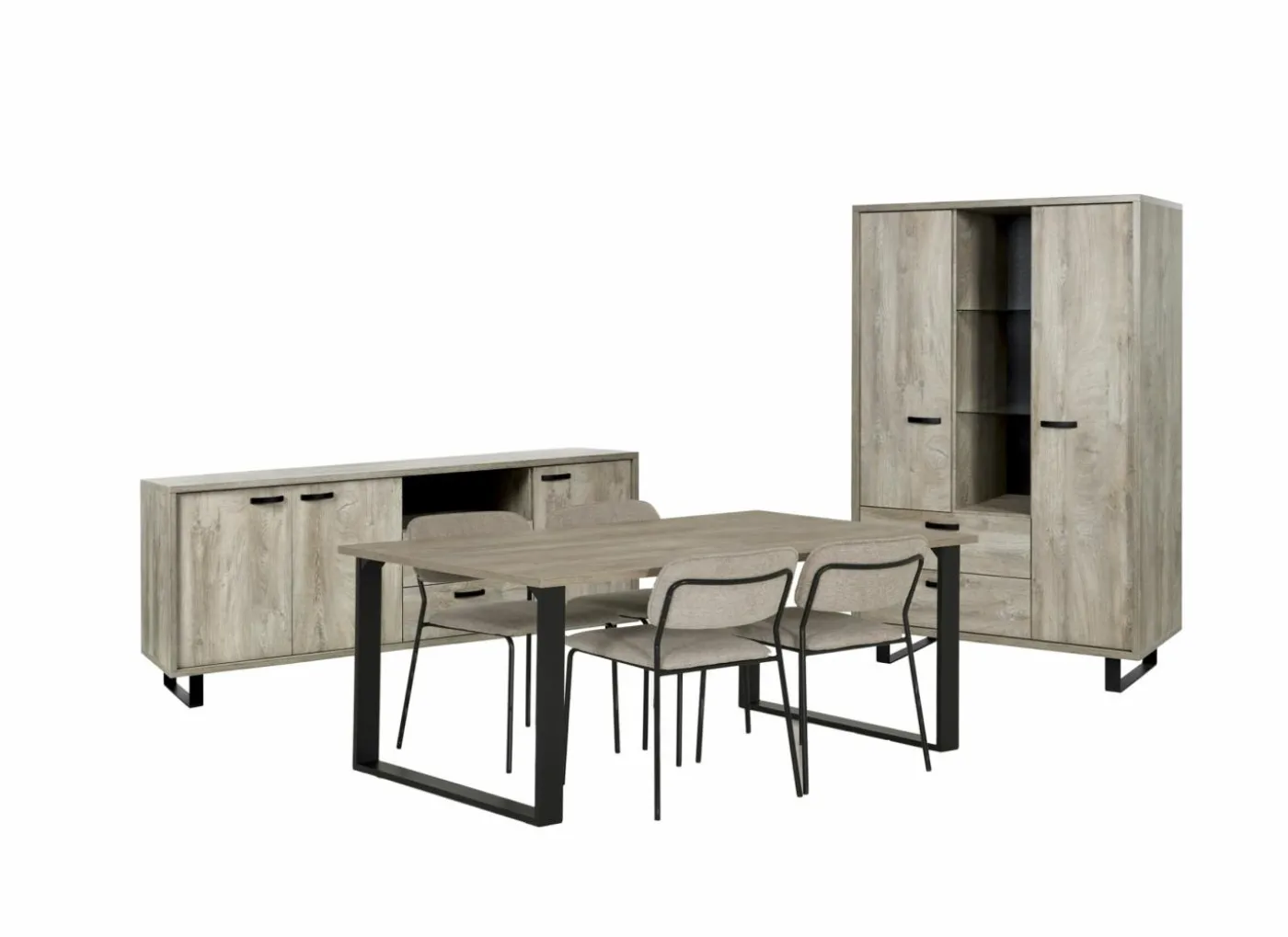 Eetkamer Como 2 met 4 stoelen Epoca beige - tafel 200x95cm - dressoir 220cm - kast 120cm