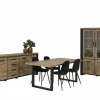 Eetkamer Estrella met 4 stoelen Charlton - tafel 220x95cm - dressoir 225cm - vitrinekast 126cm