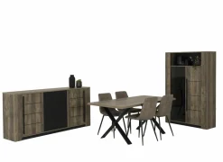 Eetkamer Monaco  met 4 stoelen Churchill - tafel 180x90cm - dressoir 206cm - kast 114cm