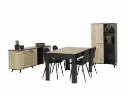 Eetkamer Wayne met 4 stoelen Chuck - tafel 140x90cm - dressoir 160,7cm - barkast 83cm
