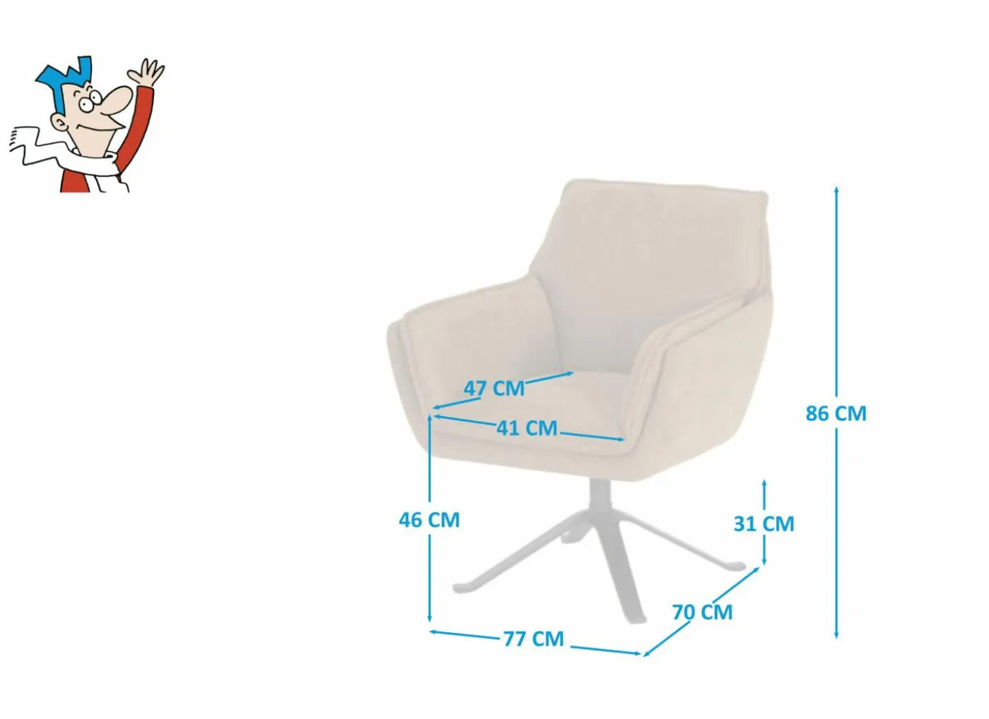 Fauteuil KF 77x70x86cm - stof - cognac