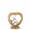 Figuur Ouder met kind H30cm - mango massief & aluminium - naturel & zilver