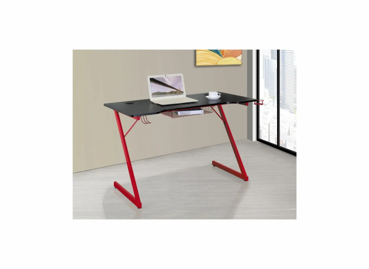 Gamingbureau Roald 120x60x74cm - melamine & metaal - rood & zwart