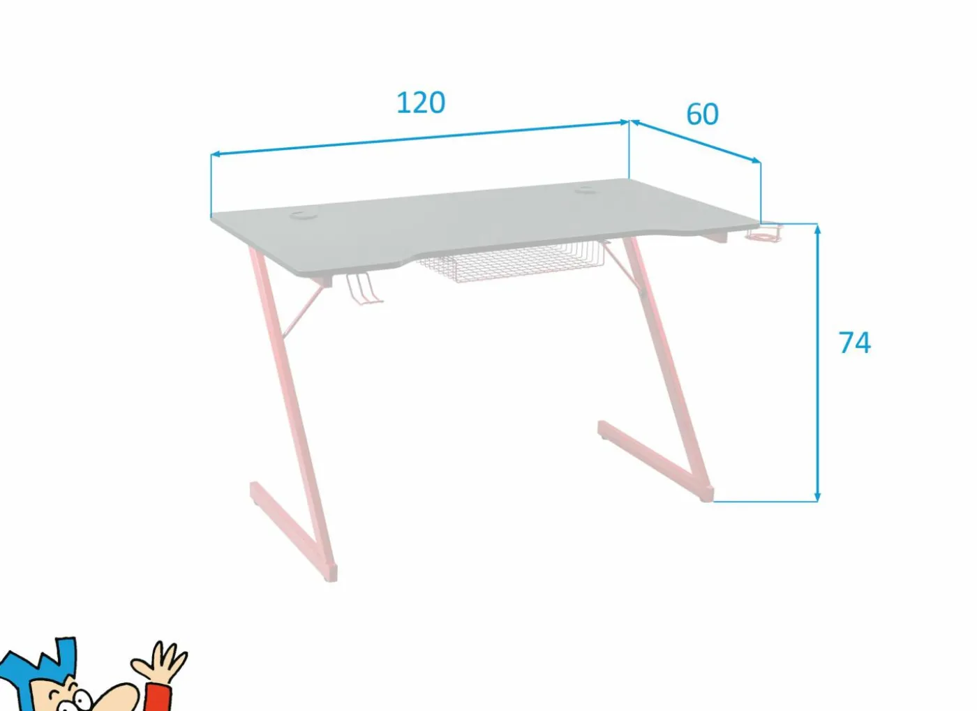 Gamingbureau Roald 120x60x74cm - melamine & metaal - rood & zwart