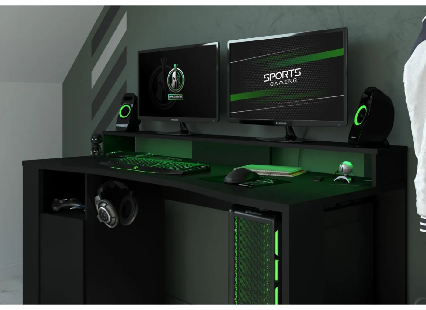 Gamingbureau 152x62cm - decor - zwart