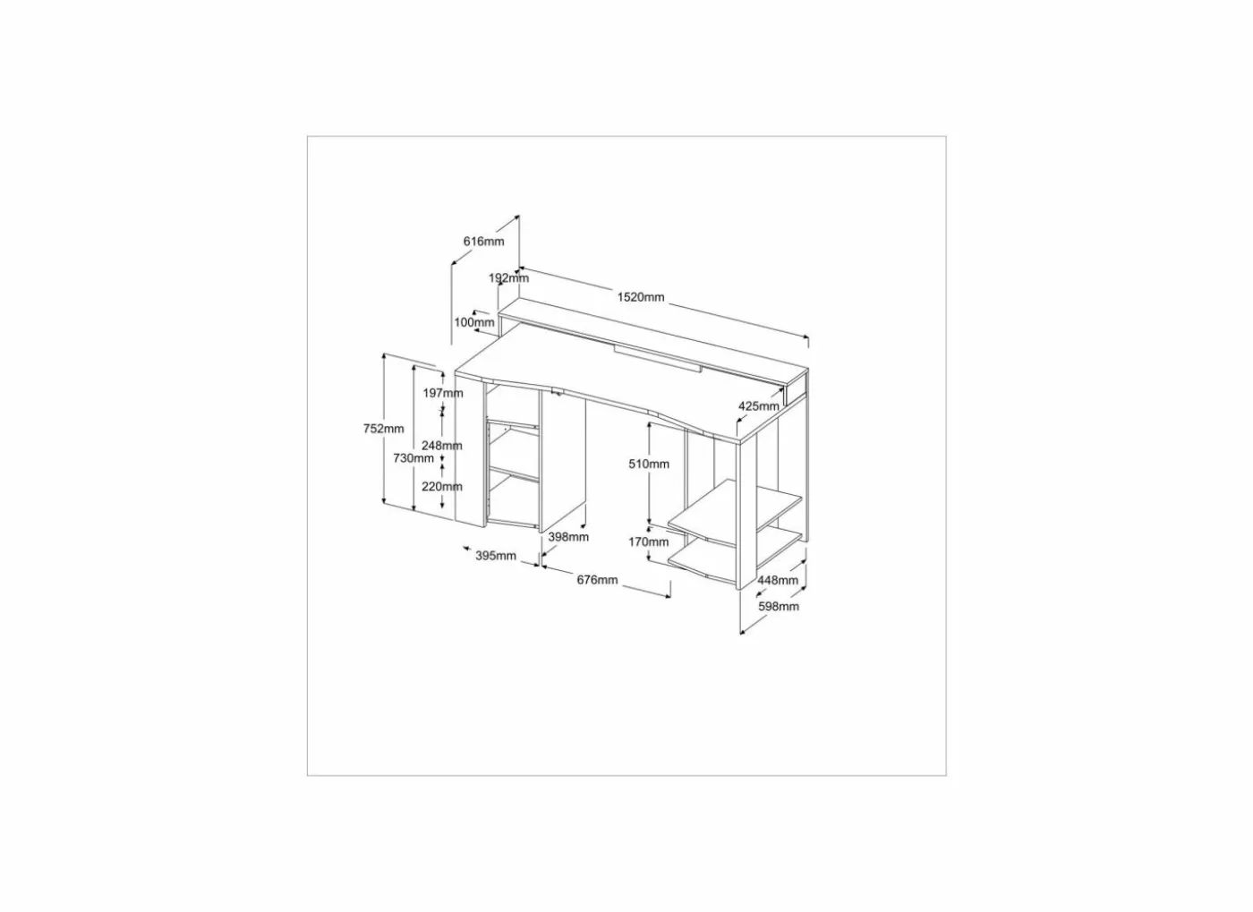 Gamingbureau 152x62cm - decor - zwart