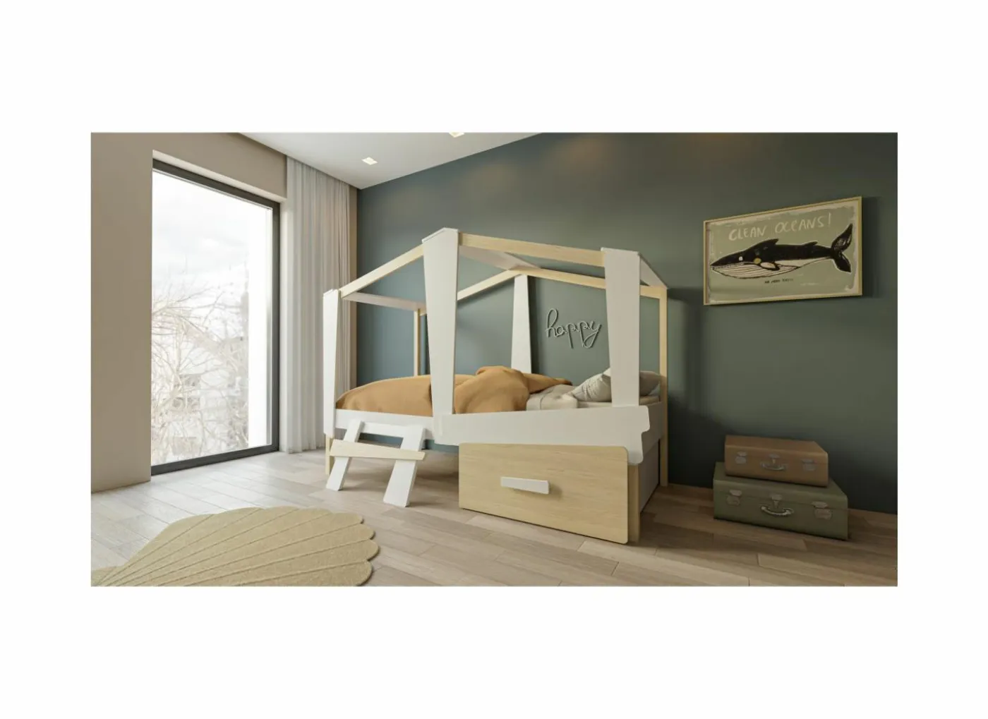Halfhoogslaper Cabane 90x200cm - decor - wit