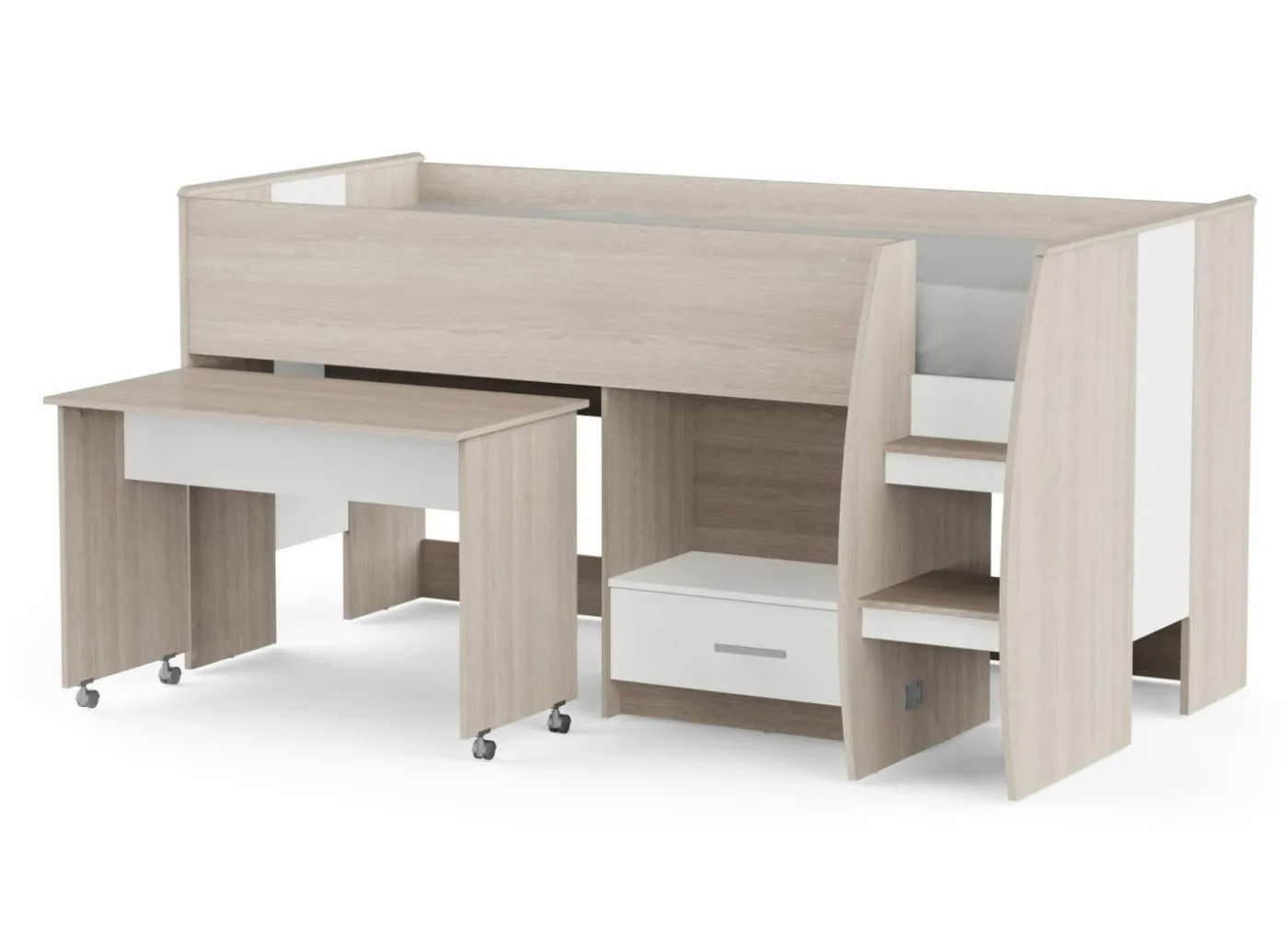 Halfhoogslaper inclusief bureau Nano 90x200cm - decor - shannon eik & wit
