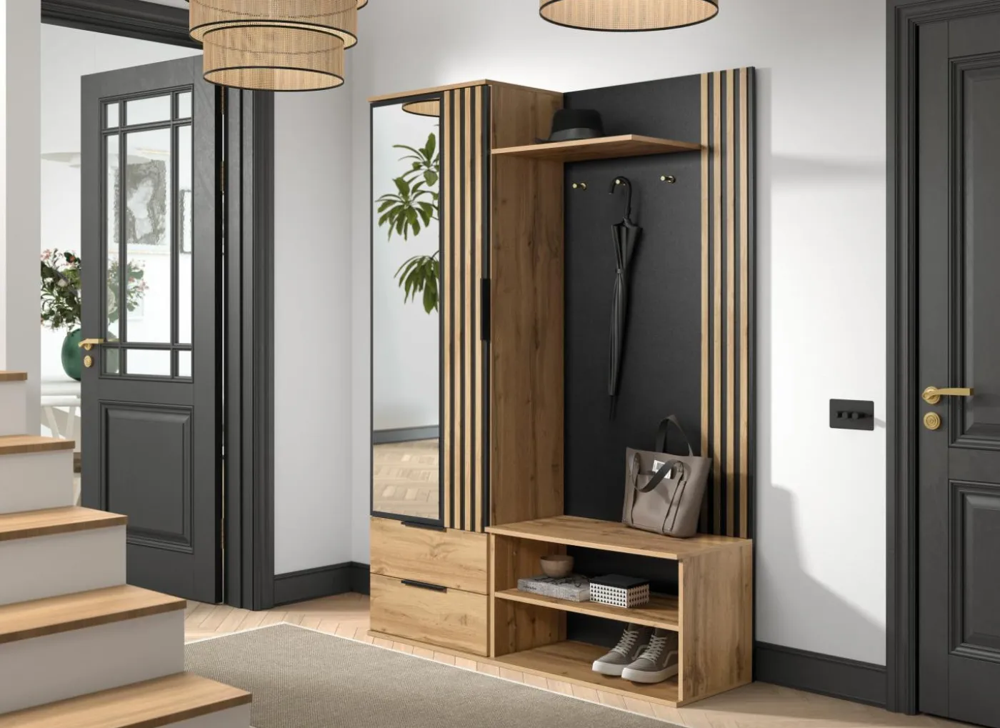 Halkast Tamarisk 140cm - melamine - wotan oak & zwart