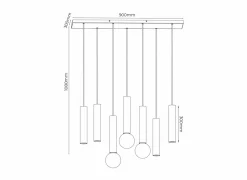Hanglamp 90cm 4xGU10 3xE27 - aluminium - zwart