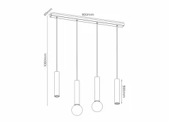 Hanglamp 90cm 2xGU10 2xE27 - aluminium - zwart