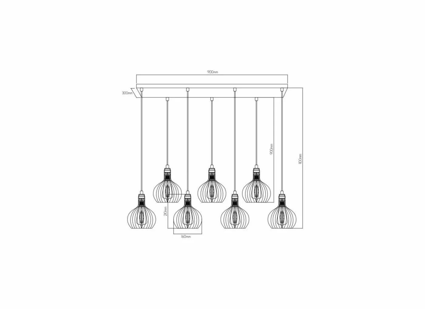 Hanglamp 90cm 7x60W E27