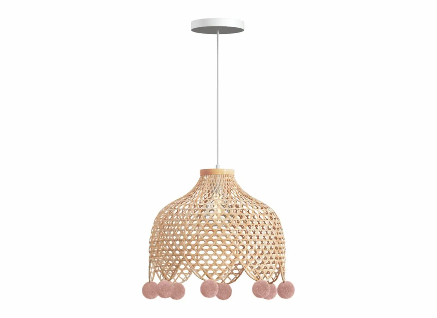 Hanglamp kinderkamer Pompon Ø28cm - bamboe - naturel & roze