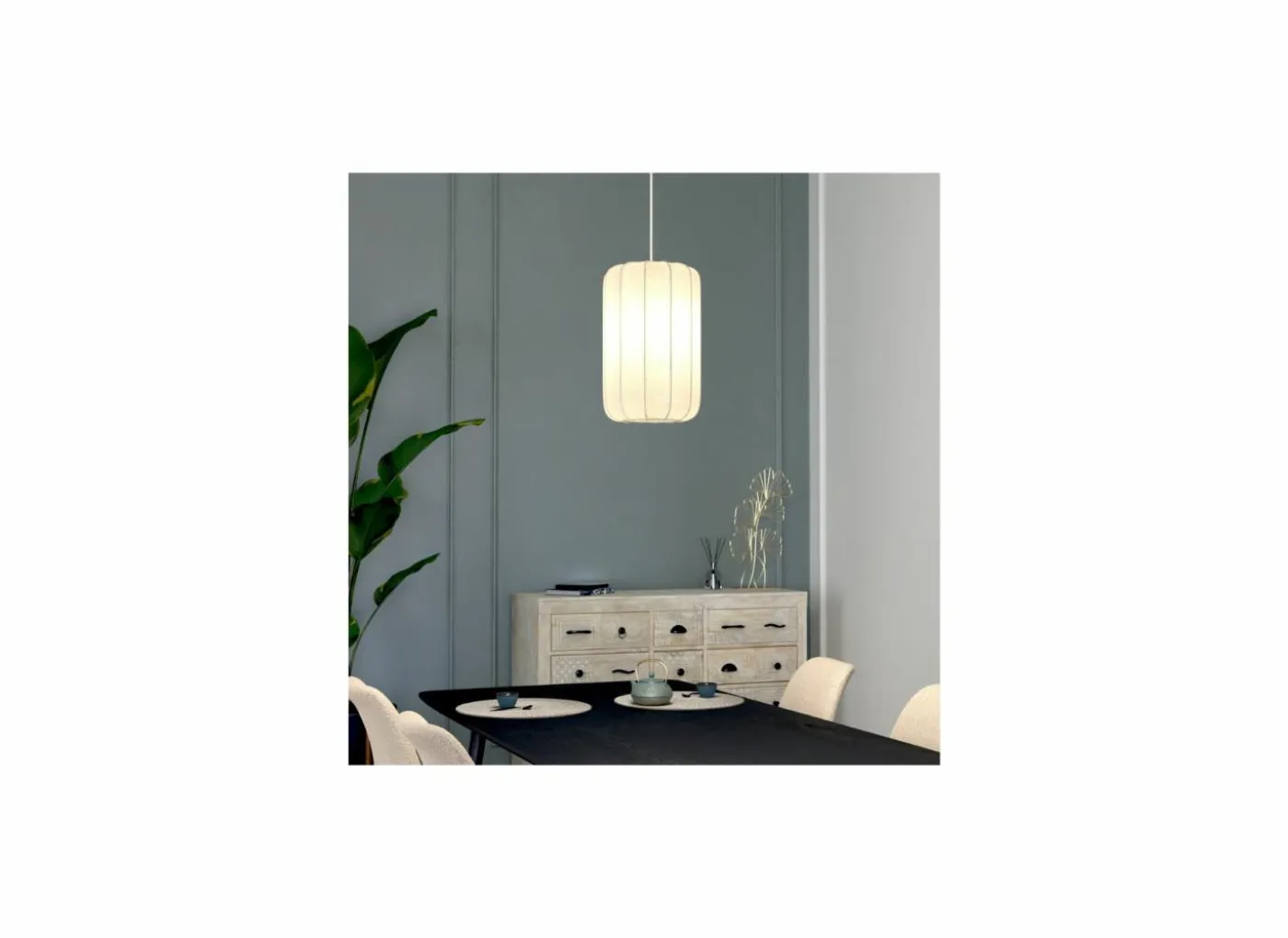 Hanglamp Tobie Ø25cm - katoen/staal - wit