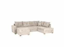 Hoeksalon Abby 311x170cm - stof - beige met bedfunctie
