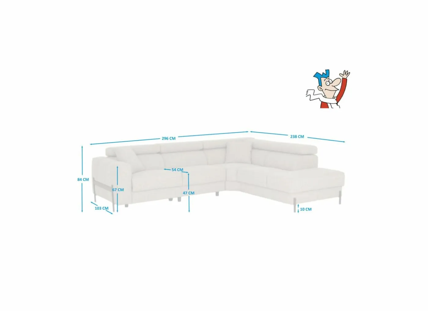 Hoeksalon Arkon 296x238cm - stof - taupe met relax