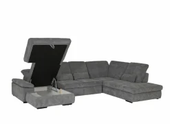 Hoeksalon Artus 371x260cm - stof - grijs met bedfunctie & opbergruimte