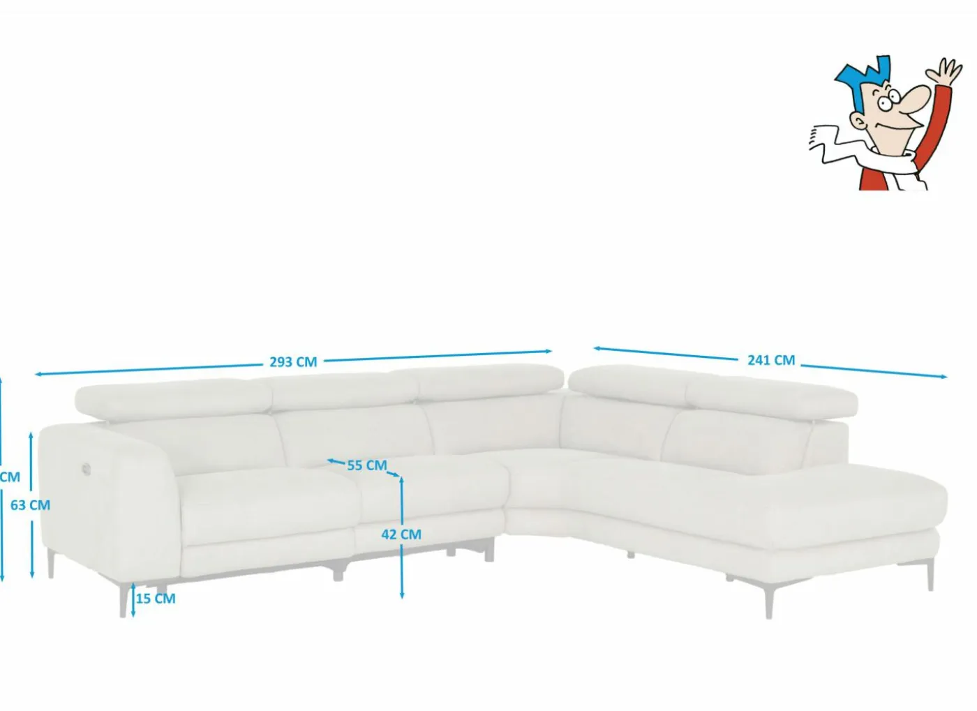 Hoeksalon Arya 293x241cm - stof - grijs met relax