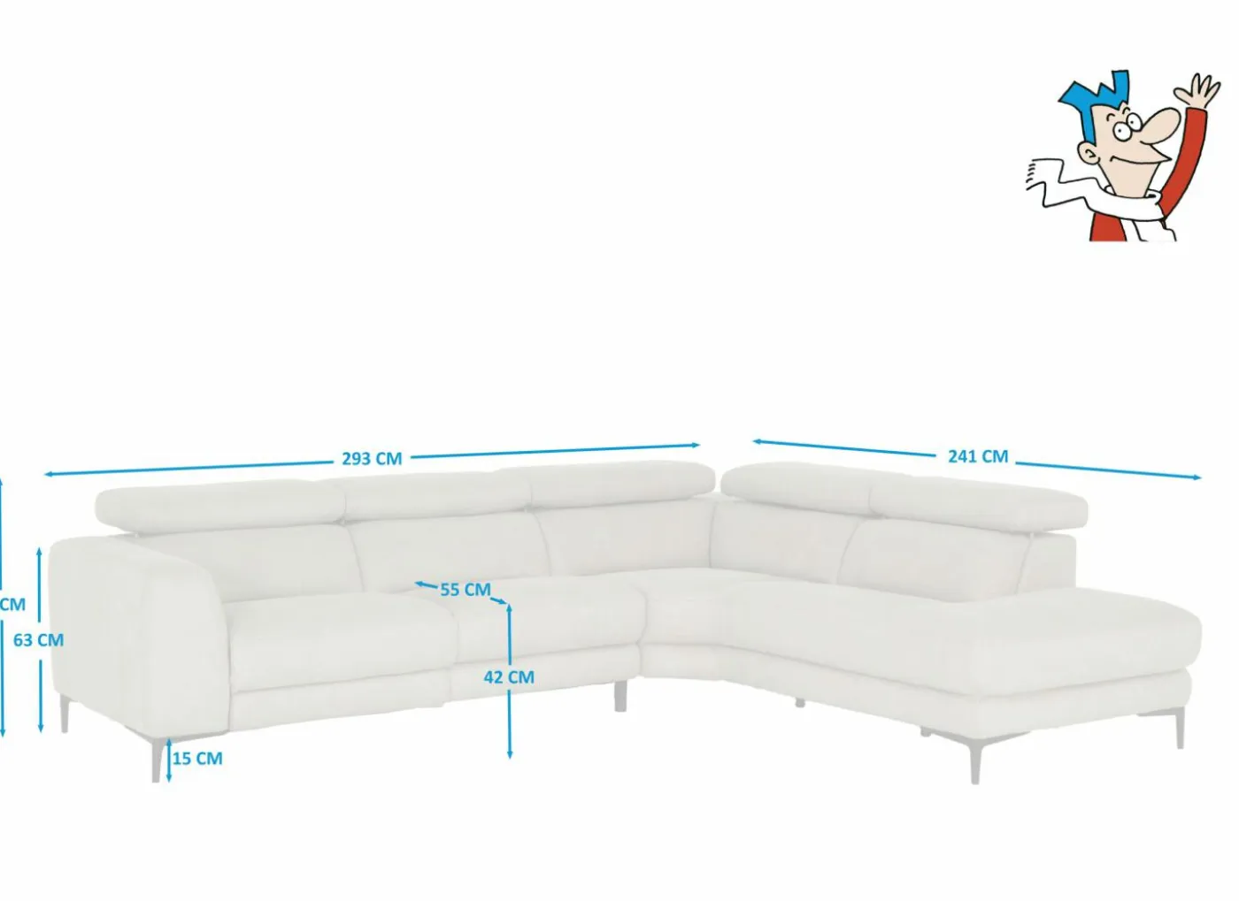 Hoeksalon Arya 293x241cm - stof - grijs