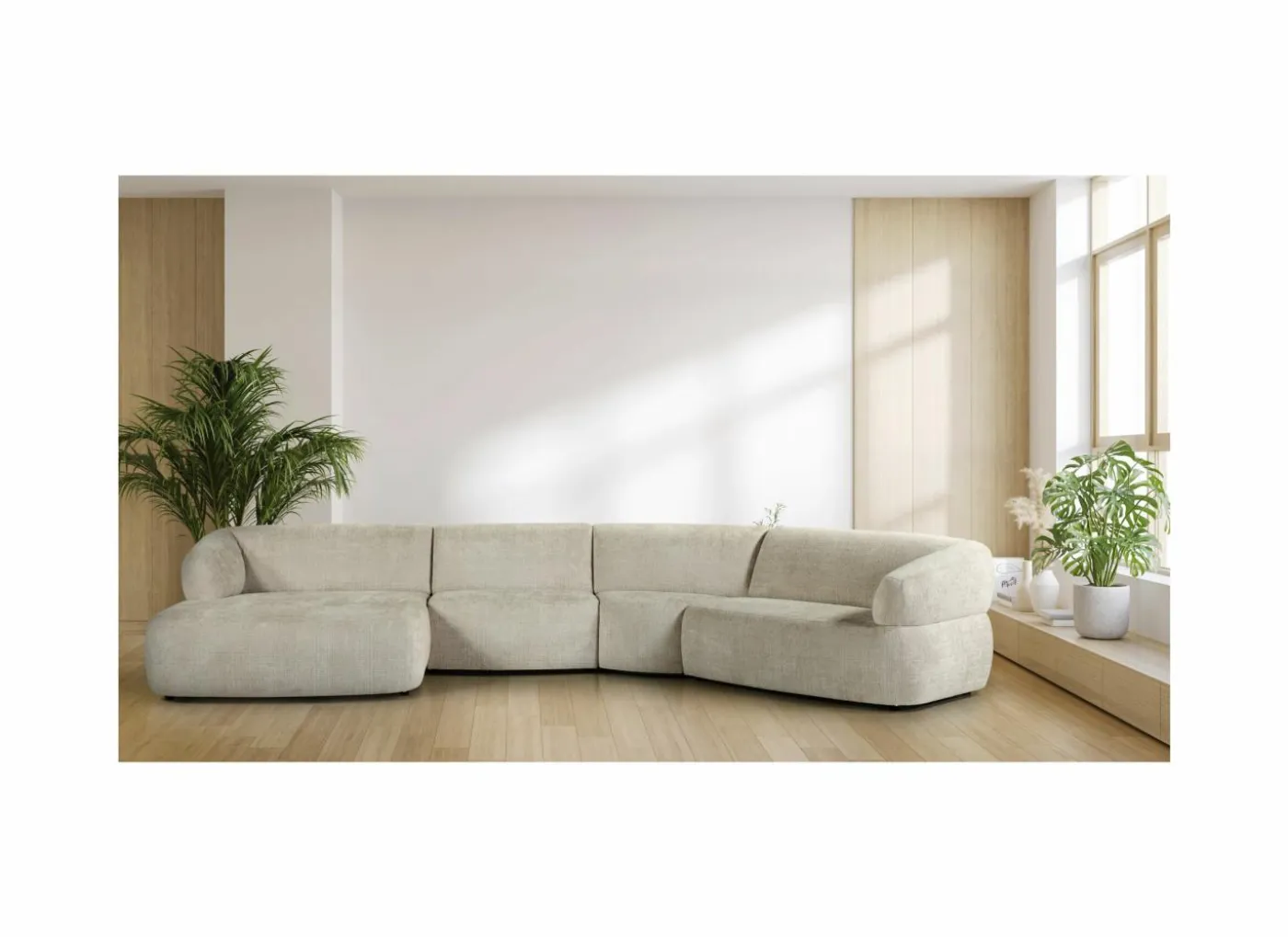 Hoeksalon Bled 411x174cm - stof - zand