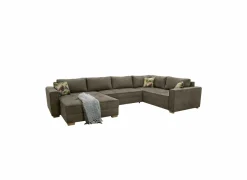Hoeksalon Brixen 379x227cm - stof - bruin met bedfunctie