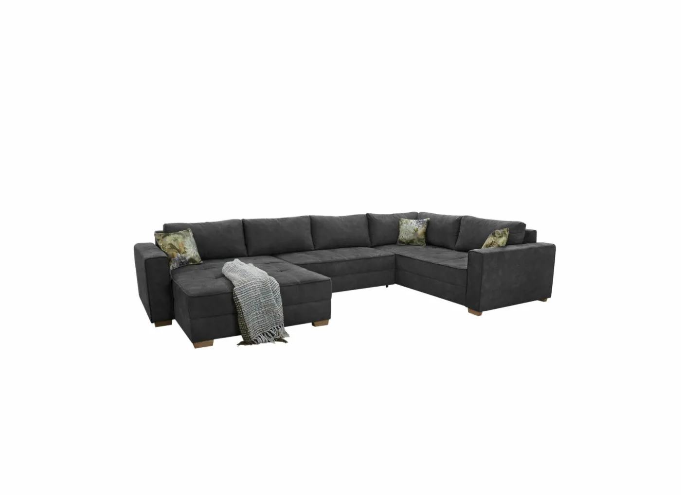 Hoeksalon Brixen 379x227cm - stof - donkergrijs met bedfunctie