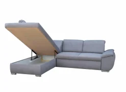 Hoeksalon Caro 272x197cm - stof - middengrijs met bedfunctie en opbergruimte