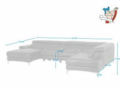 Hoeksalon Cell 370x232cm - leder - zwart met relax