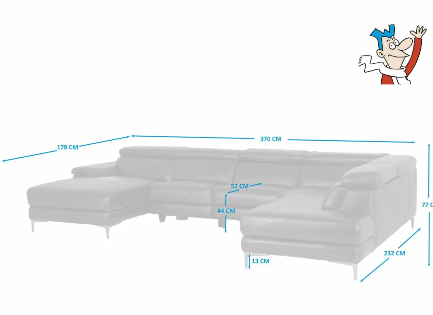 Hoeksalon Cell 370x232cm - leder - zwart