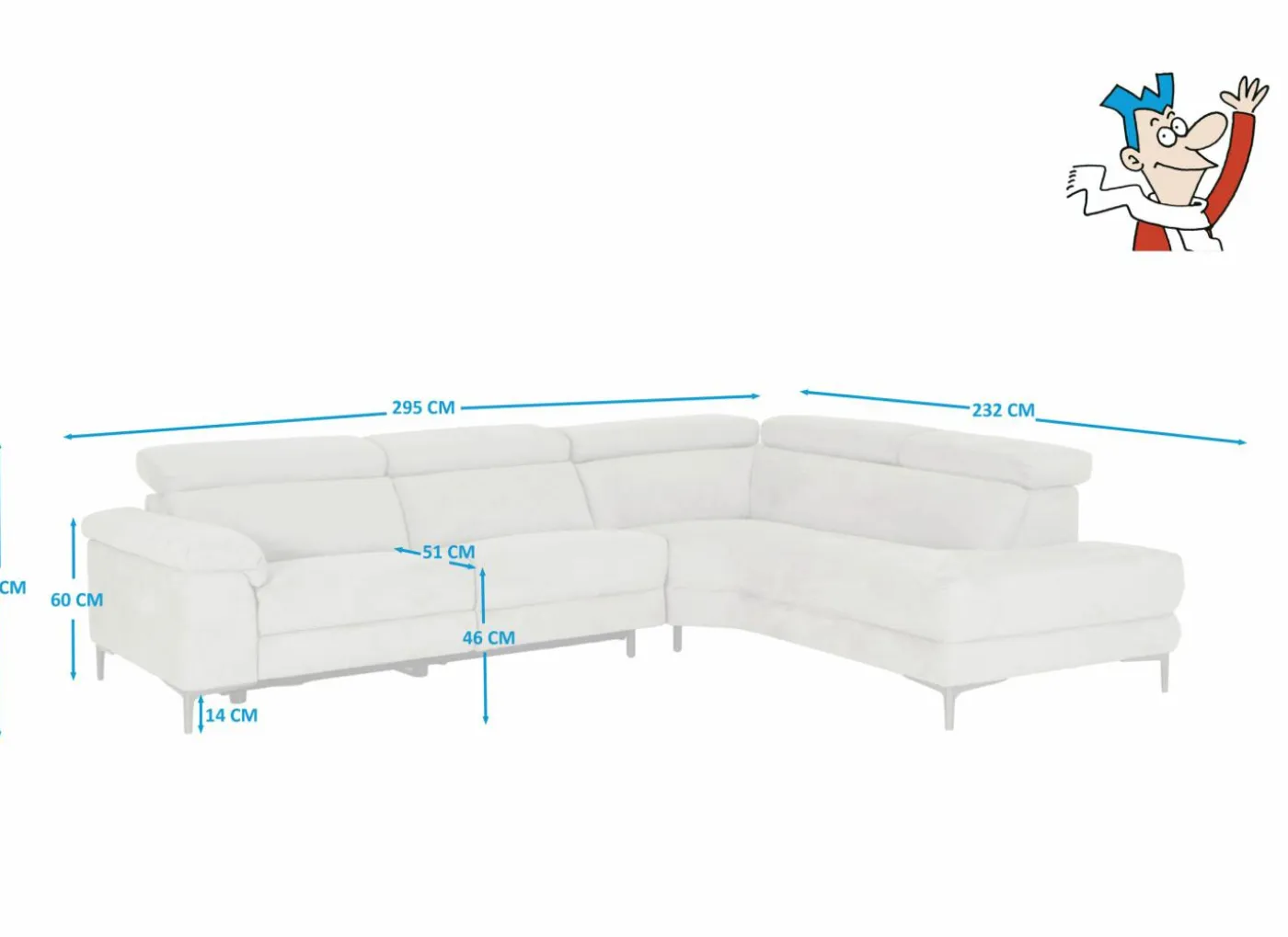 Hoeksalon Cell 295x232cm - stof - grijs met relax