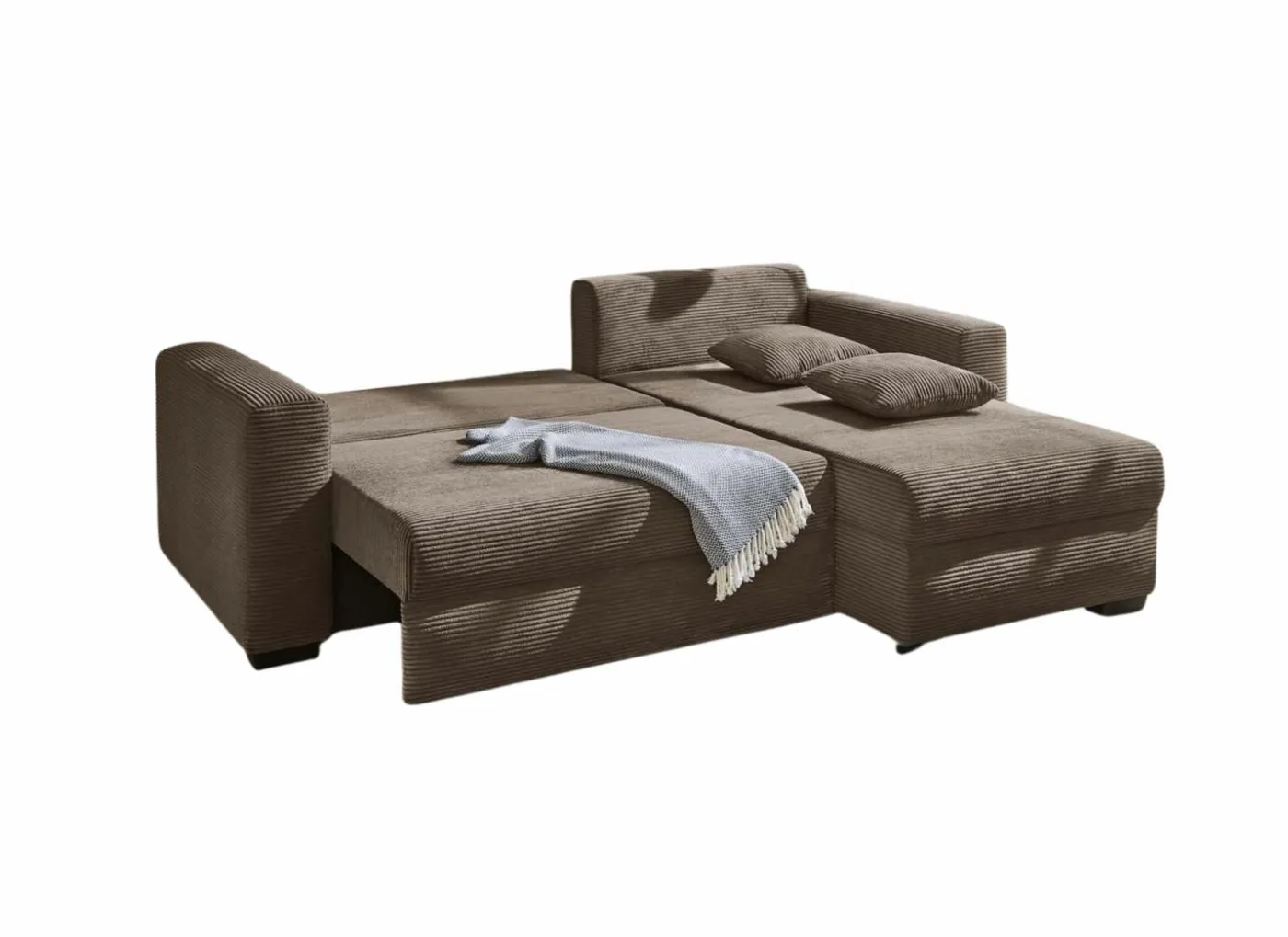 Hoeksalon Elmau 235x169cm - stof - bruin met bedfunctie & opbergruimte