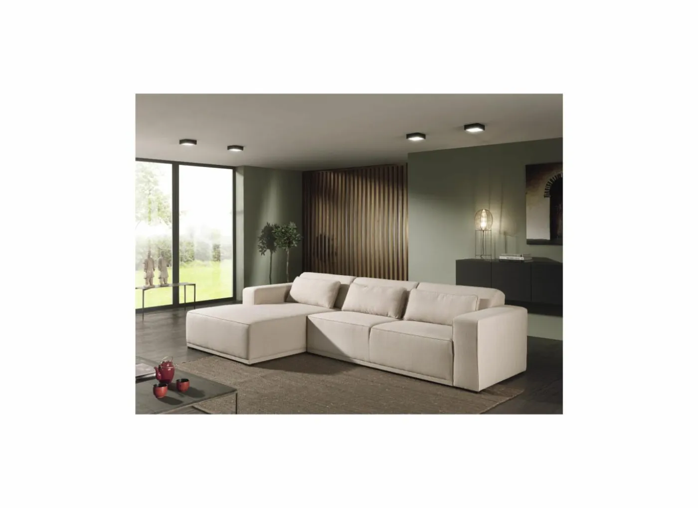 Hoeksalon Ezra 325x178cm - stof - greige